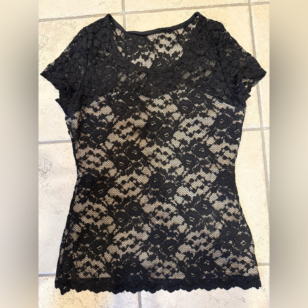Boston Proper Black Lace Top Size Medium